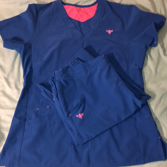 Med Couture Gold Royal Blue Scrubs 